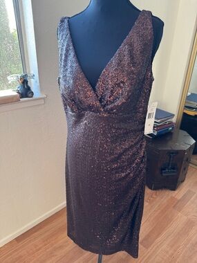 Lauren Ralph Lauren Chocolate Sequin V‑Neck Midi Dress
